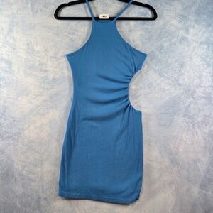Superdown Womens Blue Ribbed Halter Mini Dress Side Cutout Ruched Size S